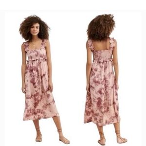 En‎ Saison Women Smocked Top Tie Dye Midi Dress Ruffle Detail Parisian Size S
